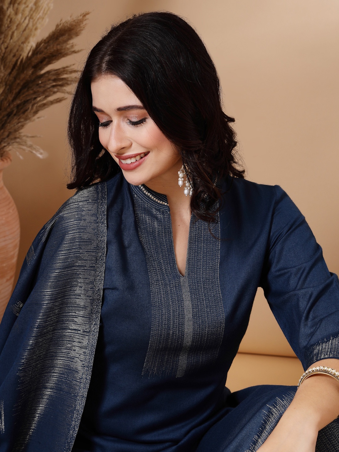 

Nayam By Lakshita Yoke Design Sequinned Kurta with Palazzo & Dupatta, Teal
