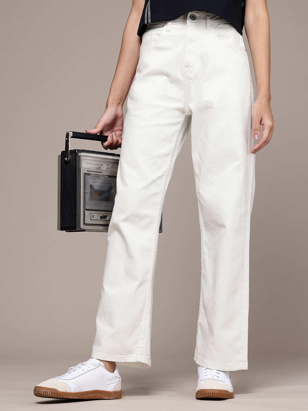 

The Roadster Life Co. Women Straight Fit High-Rise Stretchable Jeans, White