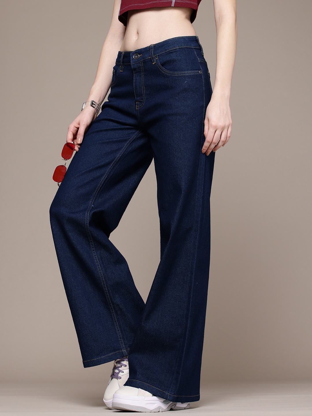 

The Roadster Life Co. Women Wide Leg Stretchable Jeans, Blue