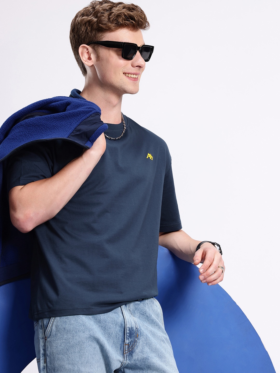 

Aeropostale Drop-Shoulder Sleeves Pure Cotton T-shirt, Navy blue