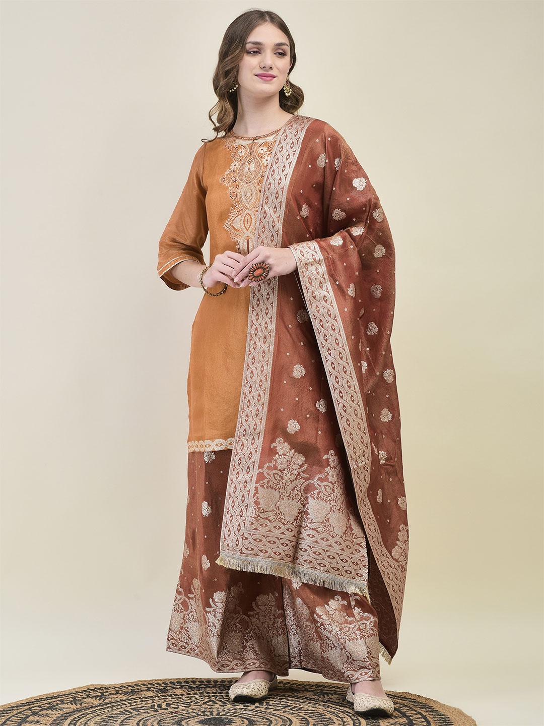 

Shree Women Kurta with Trousers & With Dupatta, Rust