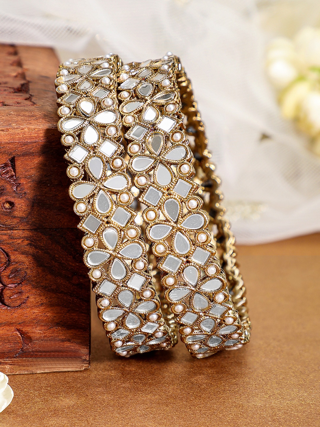 

Rubans Set of 2, 18K Gold-Plated Kundan Studded Handcrafted Traditional Bangles