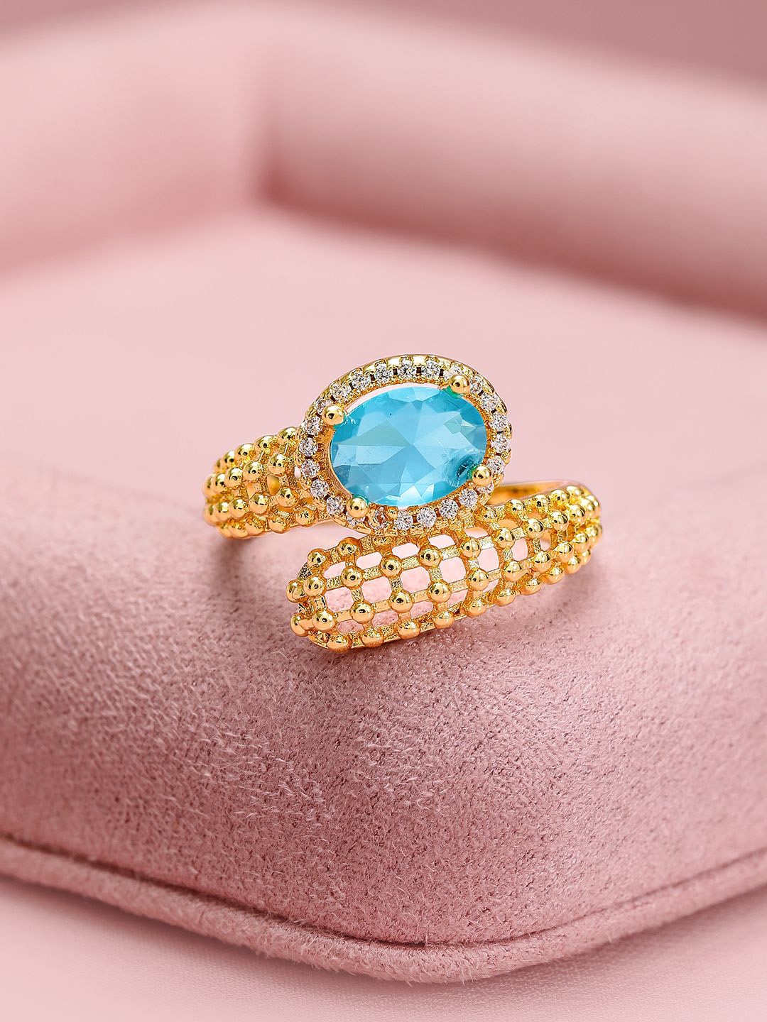 

Rubans 18K Gold-Plated Cubic Zirconia Studded Adjustable Finger Ring