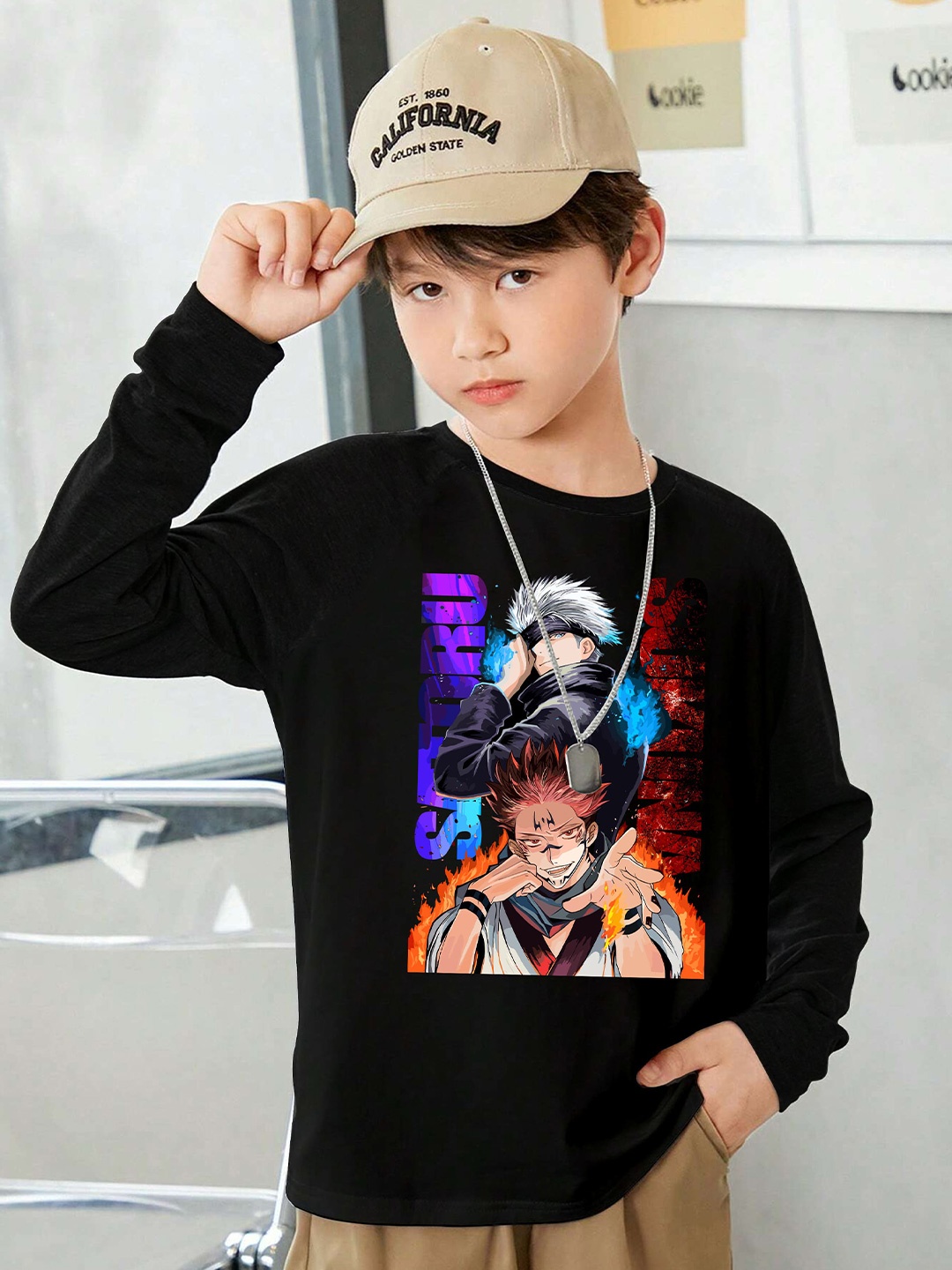 

BAESD Boys Anime Printed T-shirt, Black