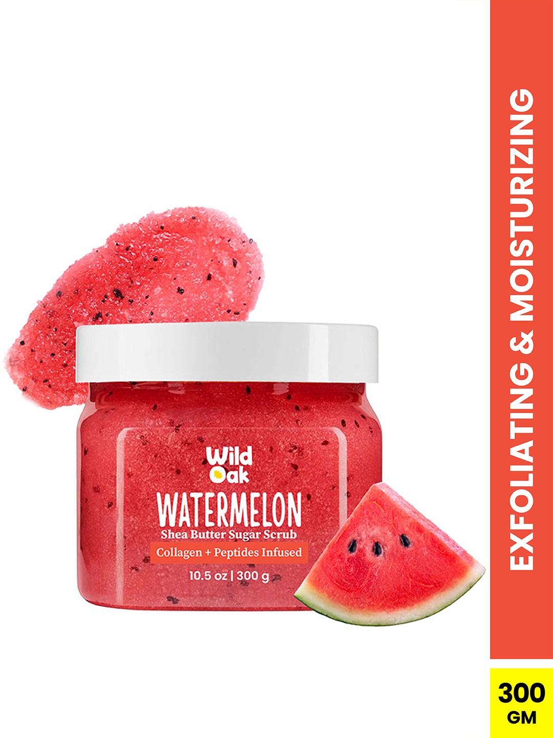 

Wild Oak Watermelon Shea Butter Sugar Body Scrub with Niacinamide & Collagen -300g, Red