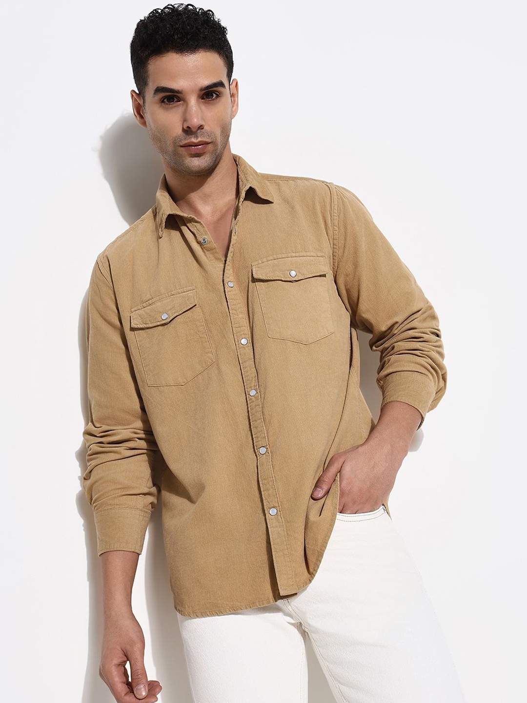 

SHOWOFF Men Comfort Slim Fit Opaque Casual Shirt, Khaki
