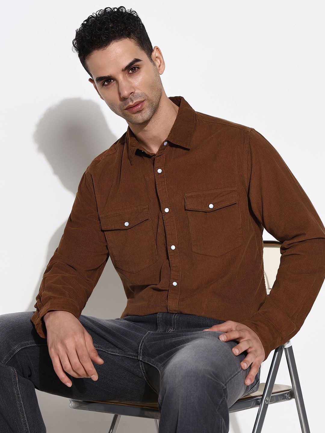 

SHOWOFF Men Comfort Slim Fit Opaque Casual Shirt, Brown