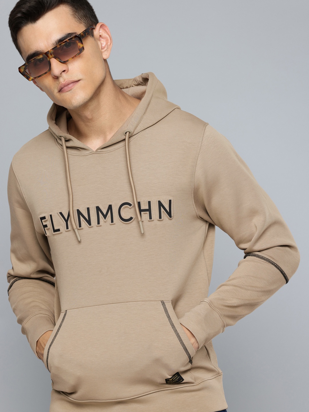 

Flying Machine Brand Logo Embossed Hooded Sweatshirt, Brown