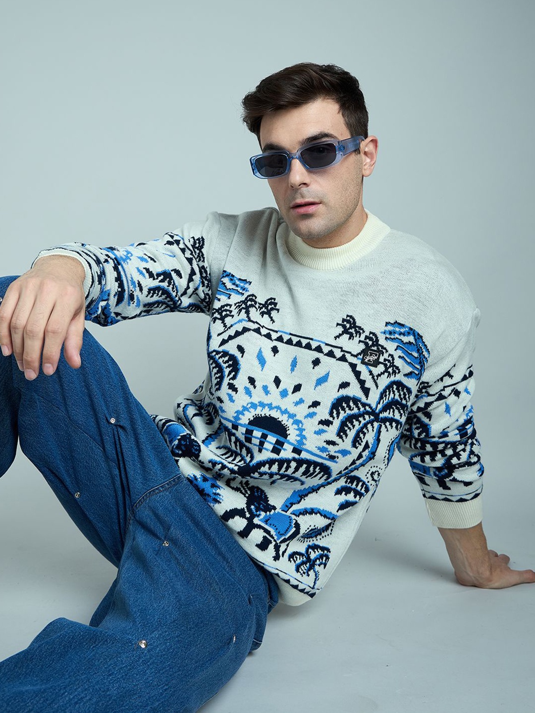 

FUGAZEE Men Printed Pullover, Cream