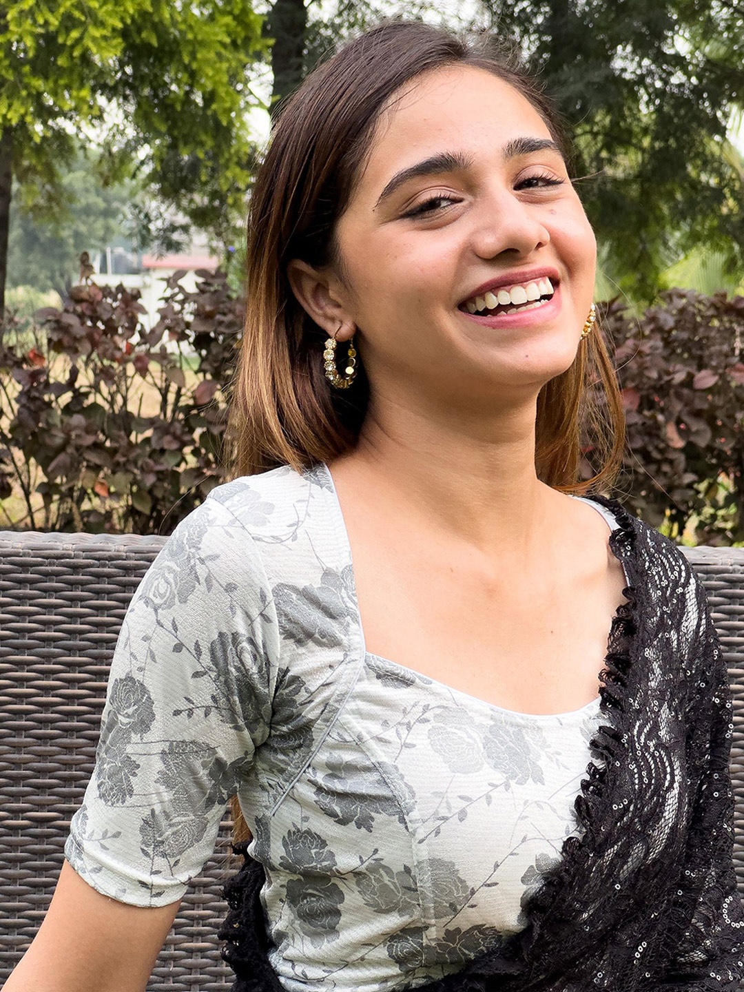 

Bindigasm's Advi Floral Printed Jacquard Saree Blouse, Silver