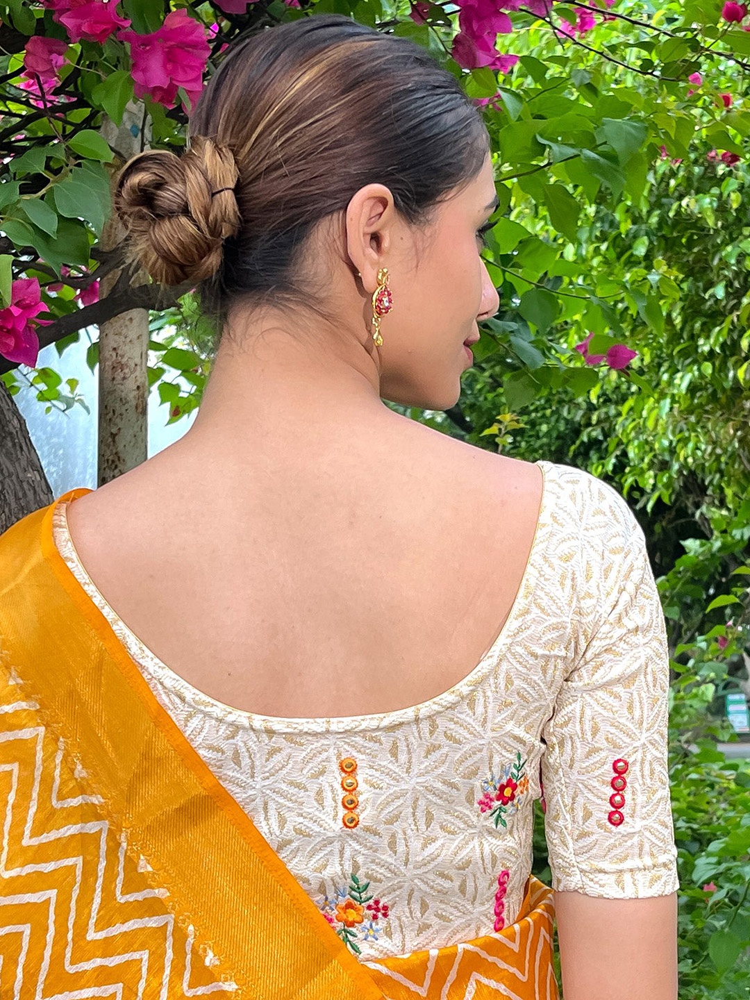 

Bindigasm's Advi Embroidered Stretchable Saree Blouse, Gold