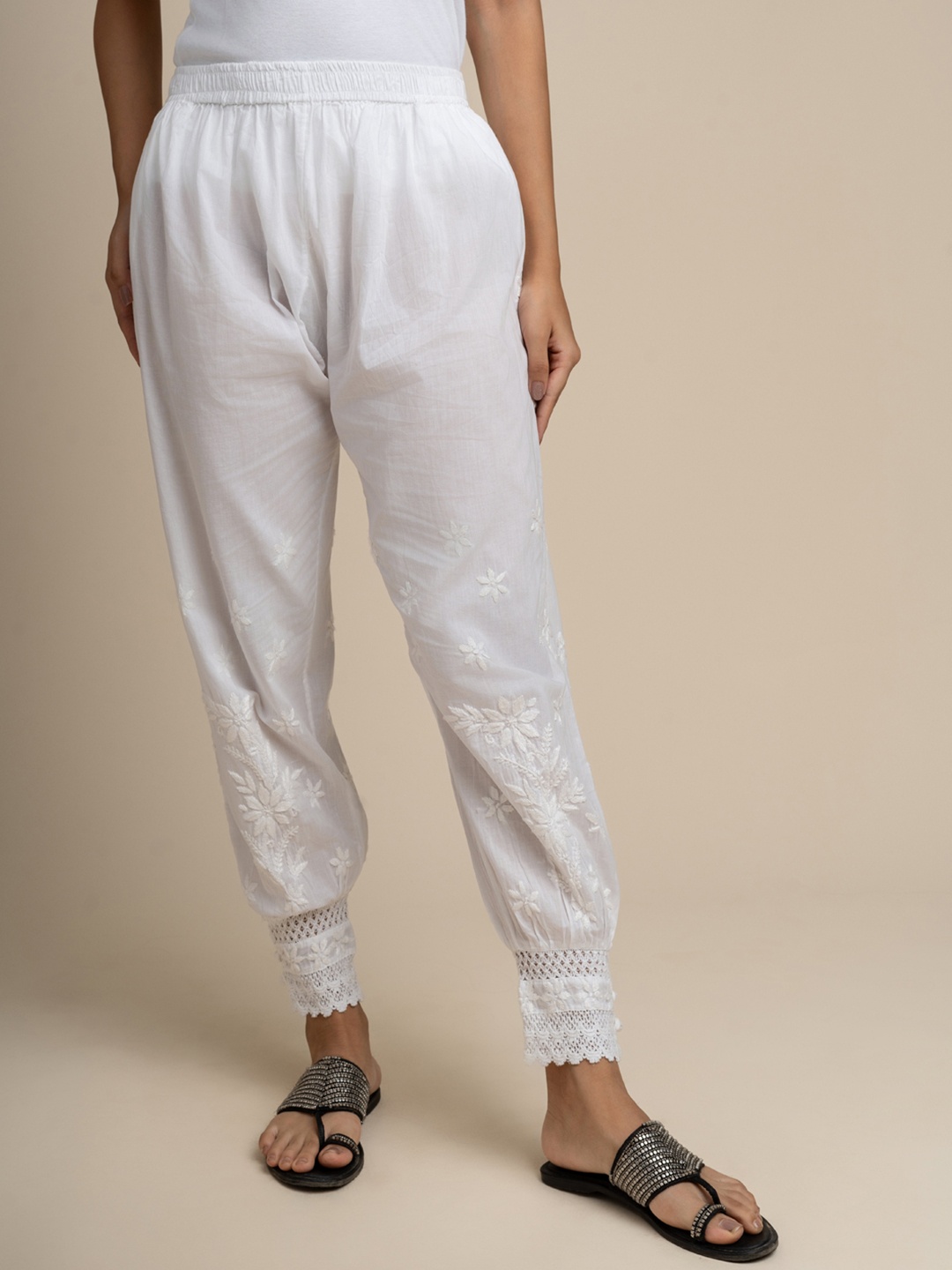 

Hastya Kala Women Loose Fit Pleated Trousers, White