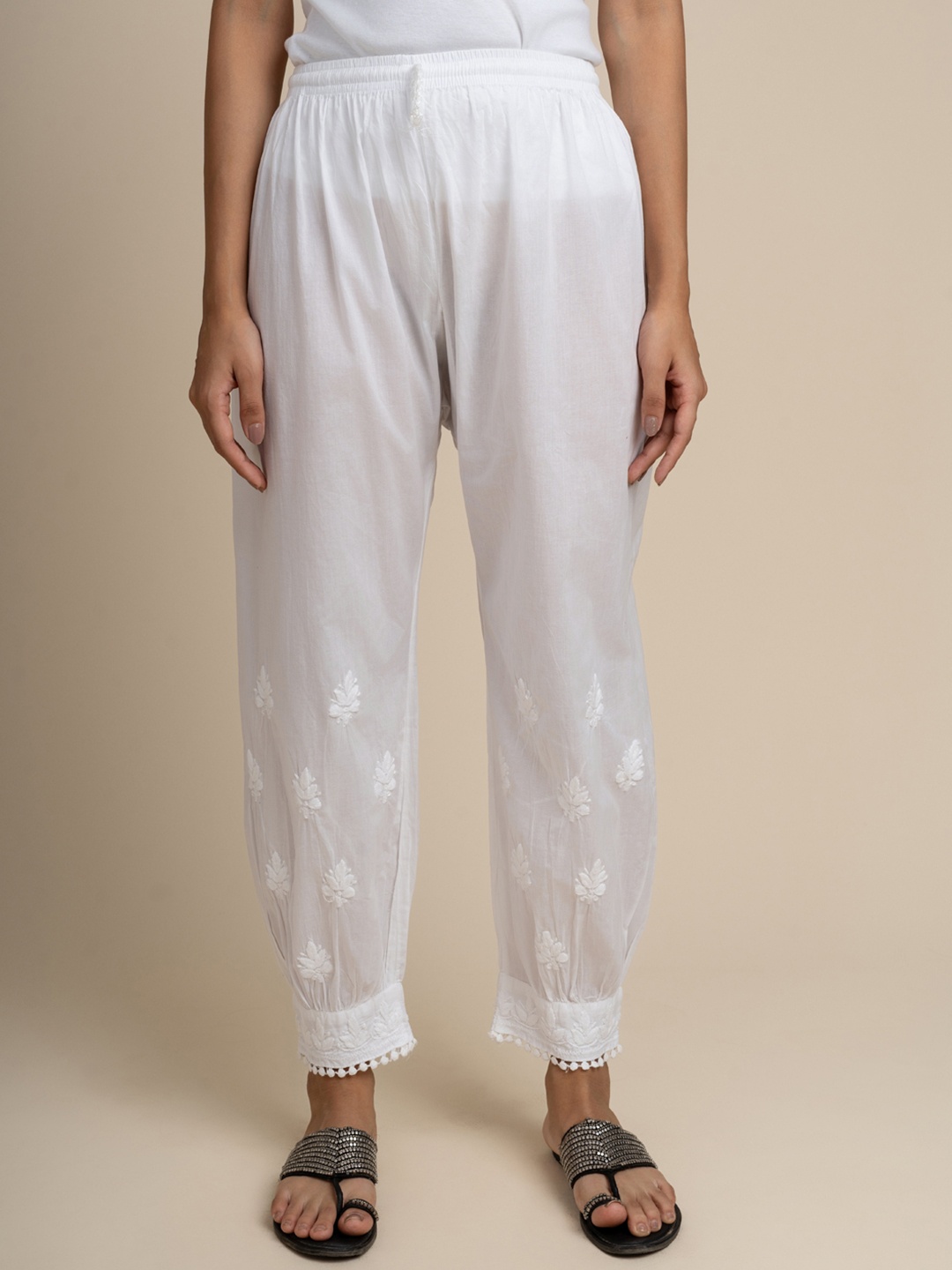 Hastya Kala Women Loose Fit Pleated Trousers, White