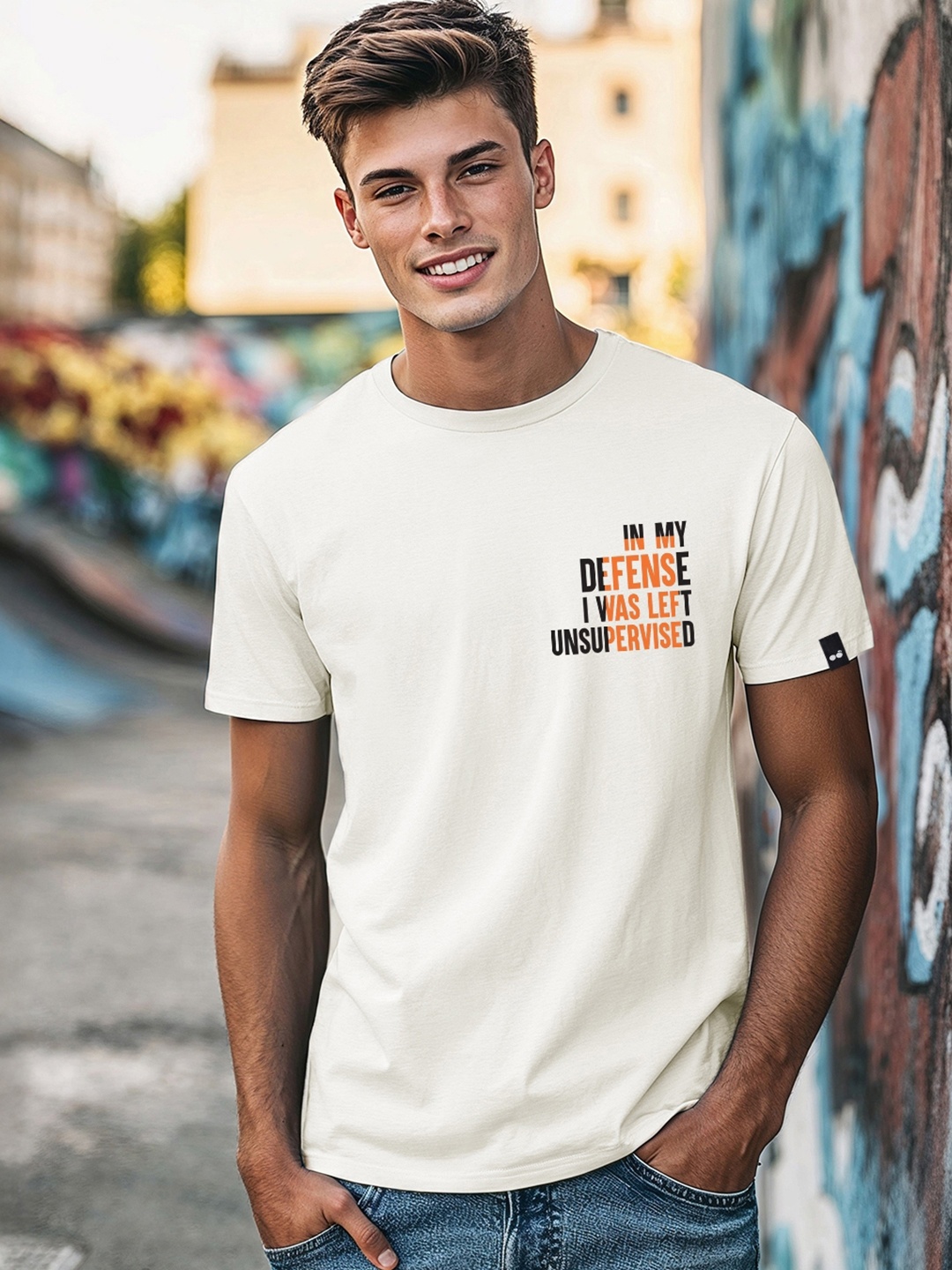 Bewakoof Men Typography Printed T-shirt, Beige