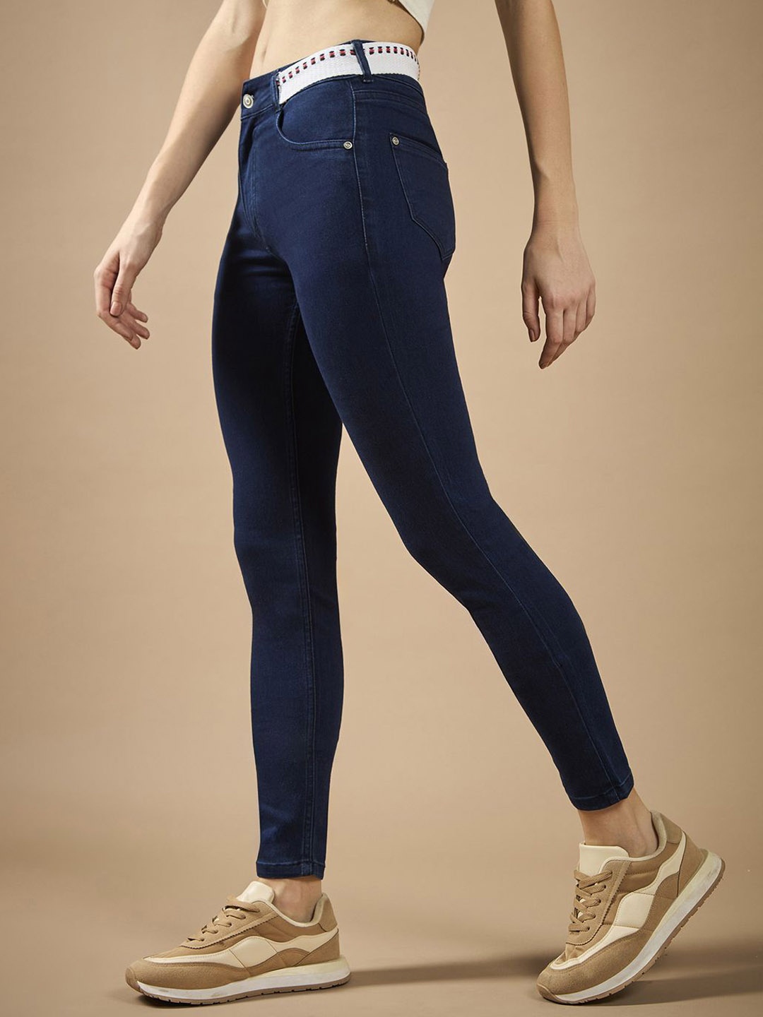 

DOLCE CRUDO Women Skinny Fit Stretchable Jeans, Navy blue