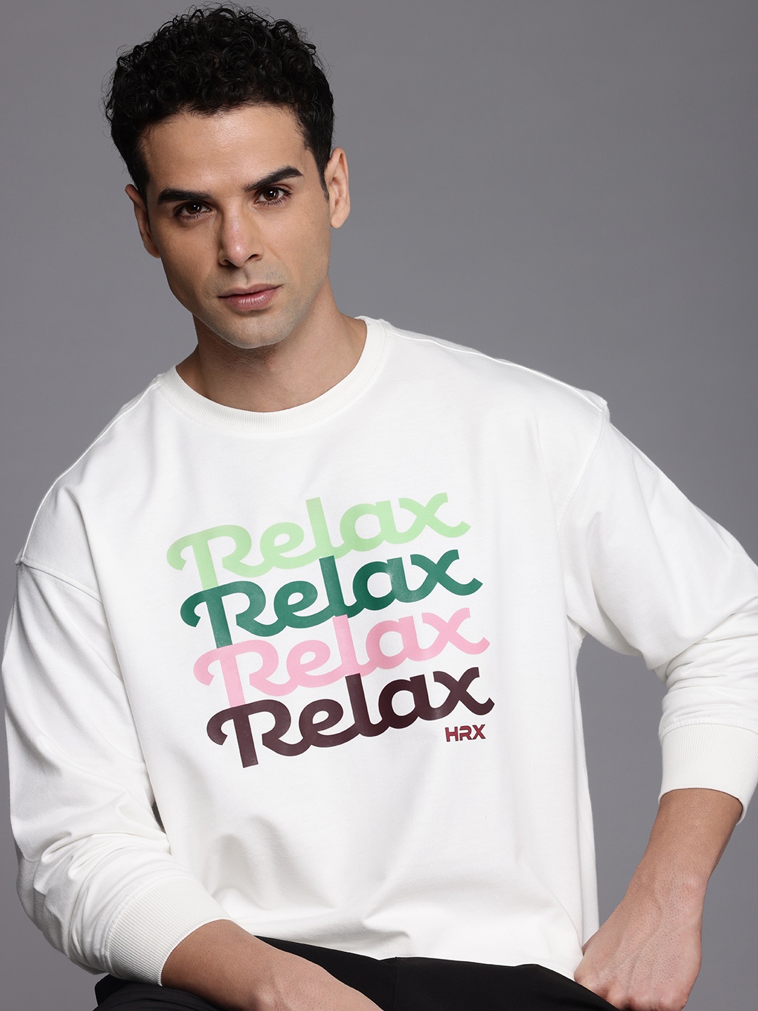 

HRX by Hrithik Roshan Men Typography Printed Oversized Sweatshirt, White