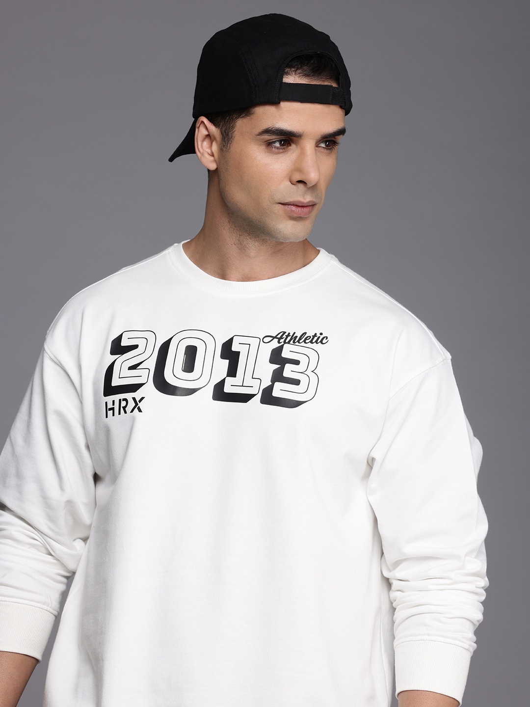 HRX by Hrithik Roshan Men Typography Printed Oversized Sweatshirt, White