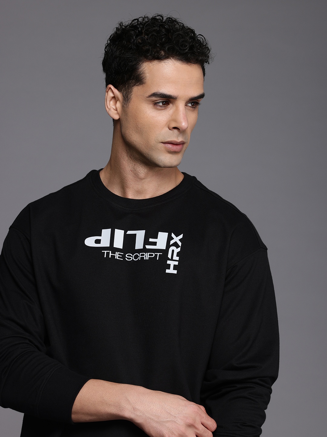 HRX by Hrithik Roshan Men Typography Printed Oversized Sweatshirt, Black