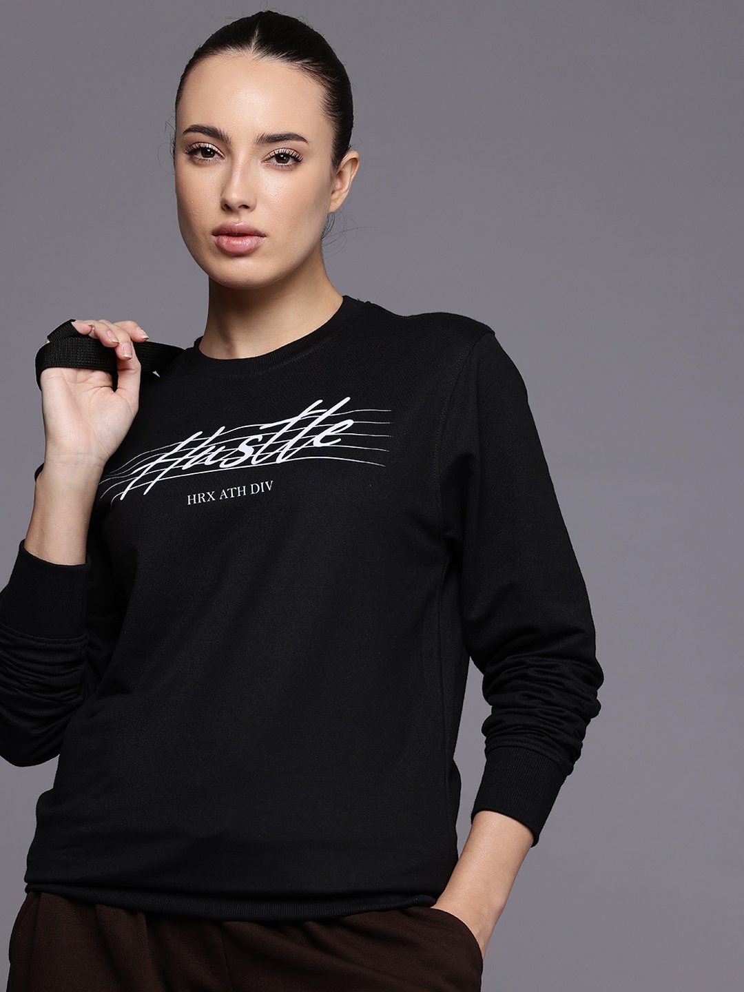 

HRX by Hrithik Roshan Typography Printed Oversized Sweatshirt, Black