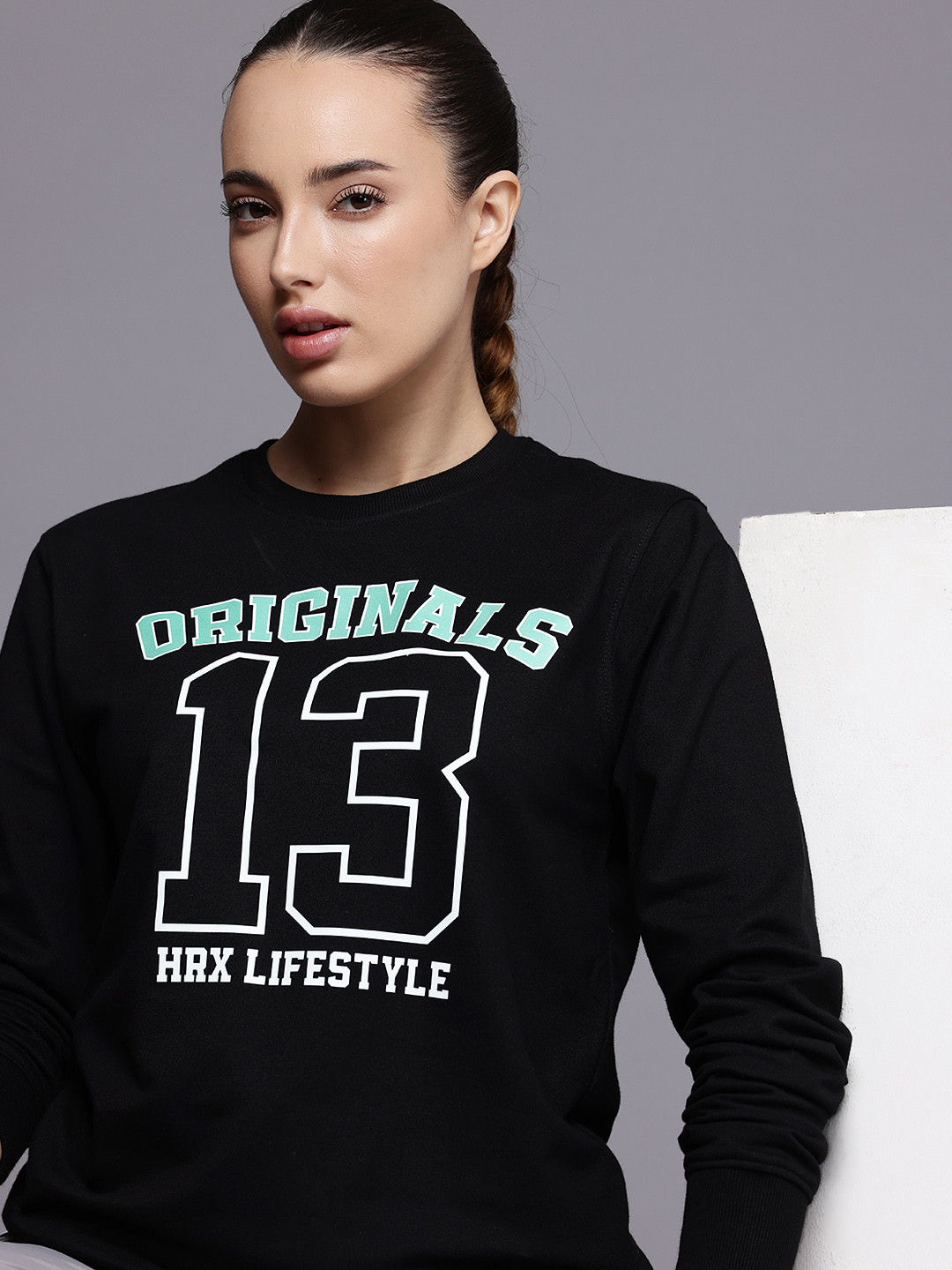

HRX by Hrithik Roshan Typography Printed Oversized Sweatshirt, Black
