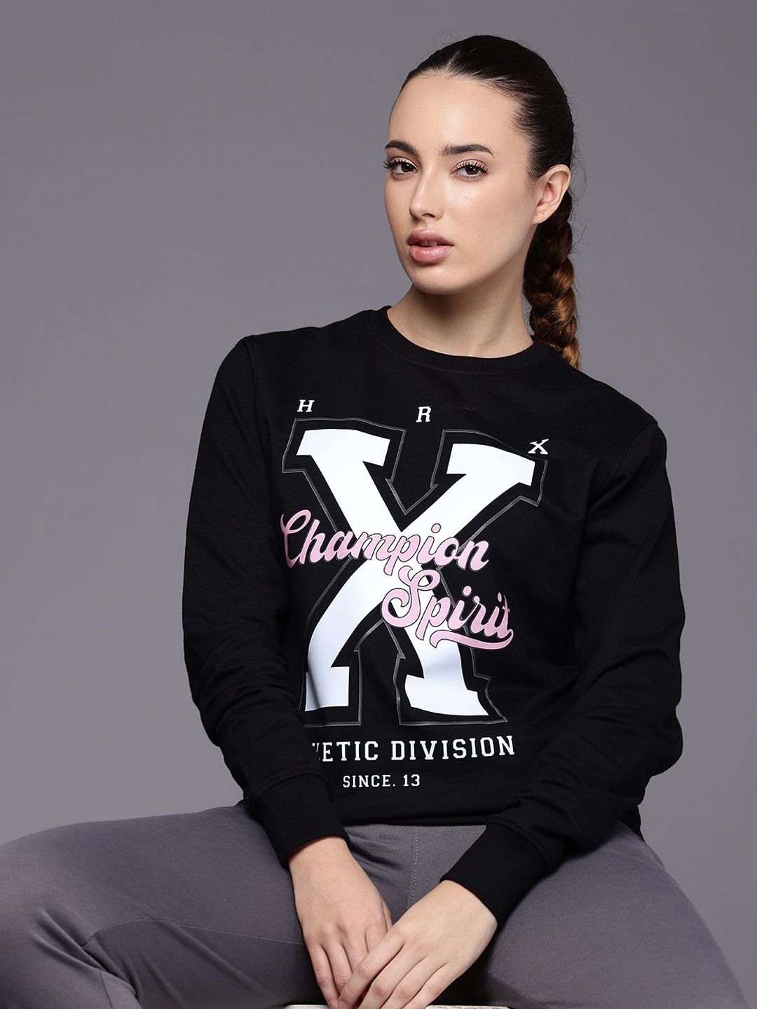 

HRX by Hrithik Roshan Typography Printed Oversized Sweatshirt, Black