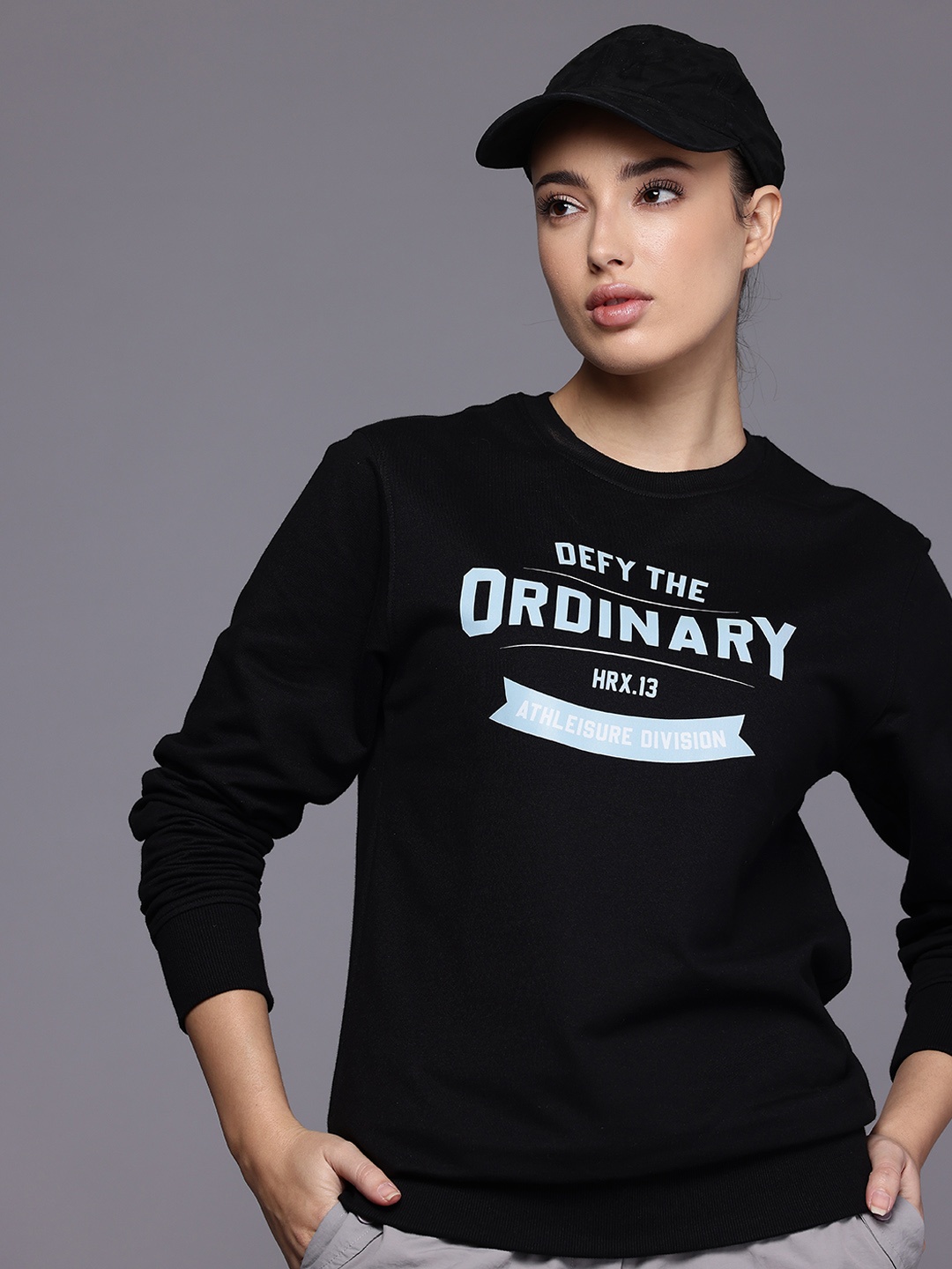 HRX by Hrithik Roshan Women Printed Sweatshirt, Black
