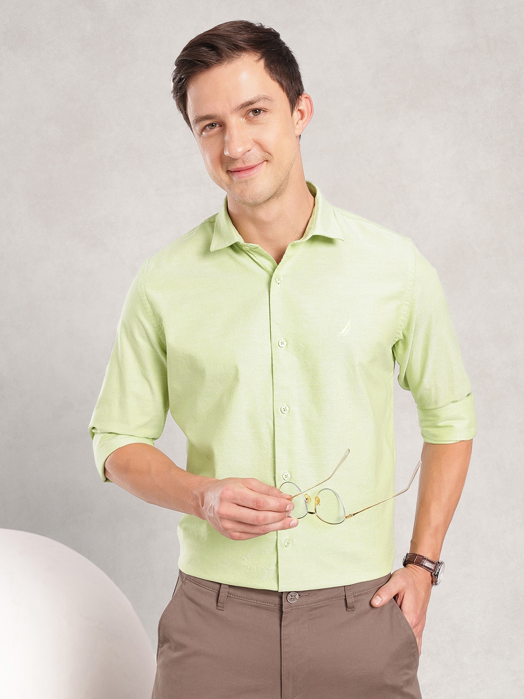 

Nautica Classic Fit Pure Cotton Water Repellent Casual Shirt, Green