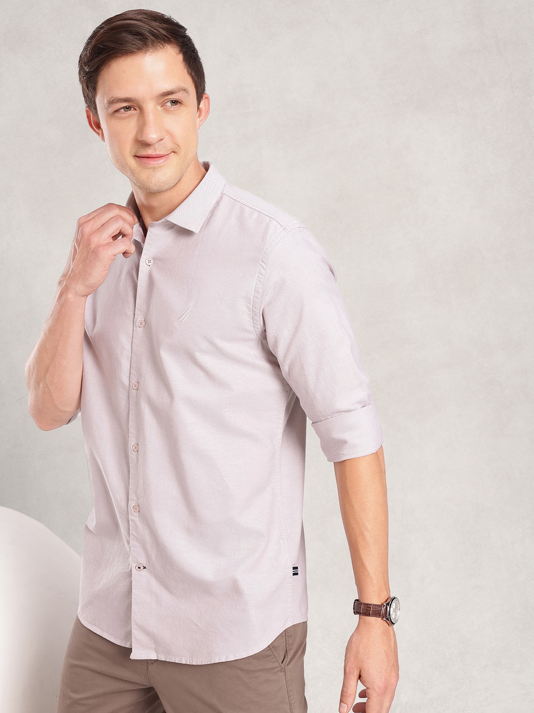 

Nautica Classic Fit Pure Cotton Water Repellent Casual Shirt, Grey