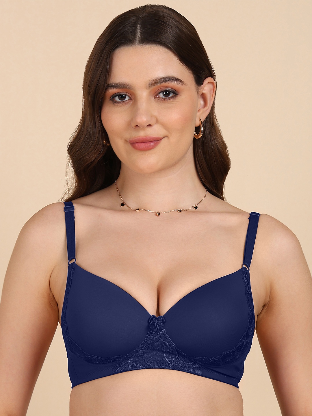 

DressBerry Floral Bra Full Coverage Lightly Padded, Navy blue