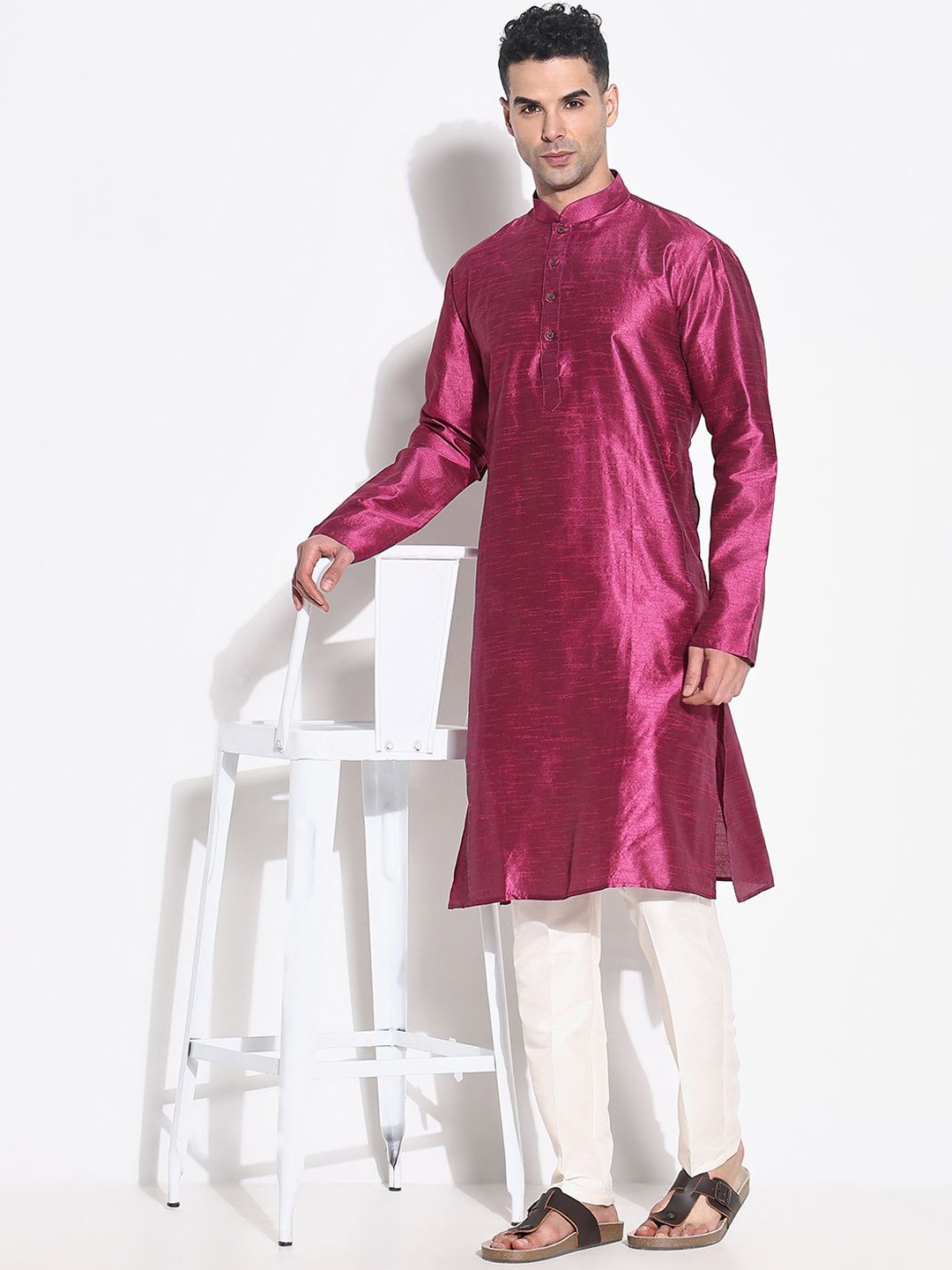 

SHOWOFF Men Regular Kurta with Trousers, Pink
