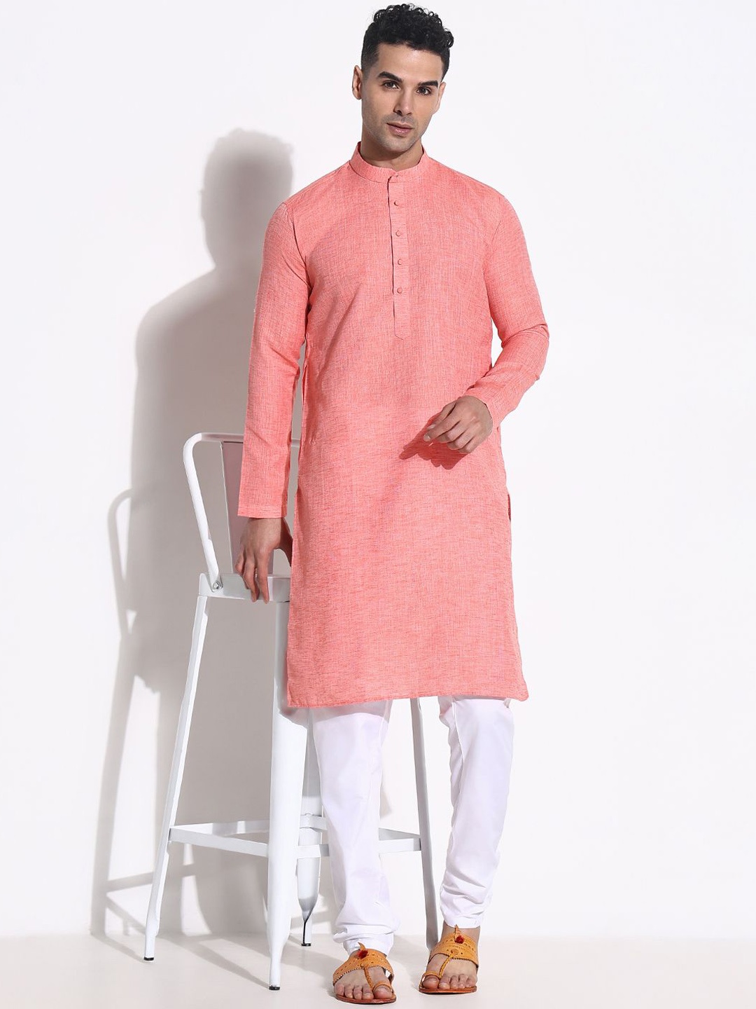 

SHOWOFF Men Regular Kurta with Trousers, Peach
