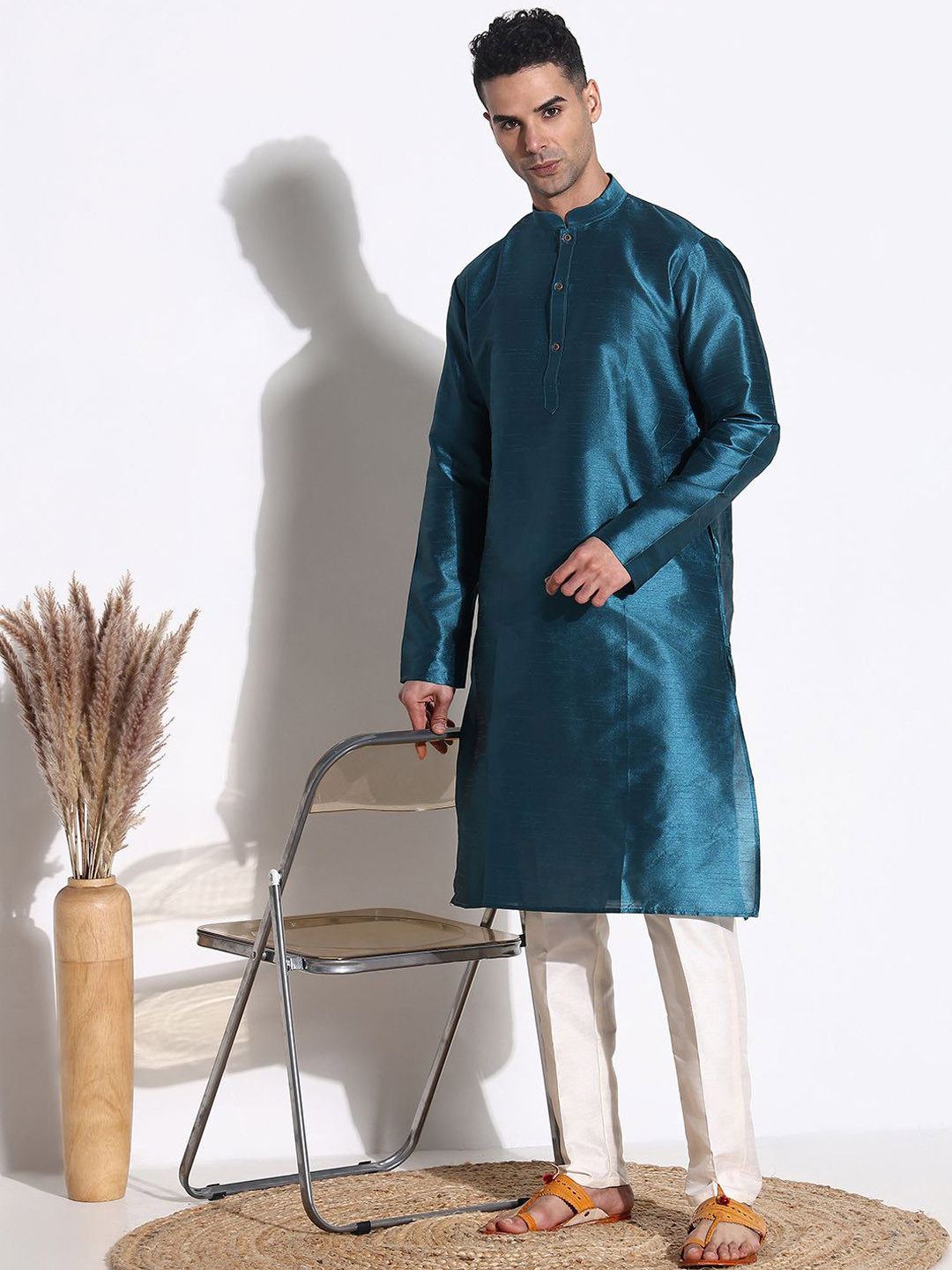 

SHOWOFF Men Regular Kurta with Trousers, Teal