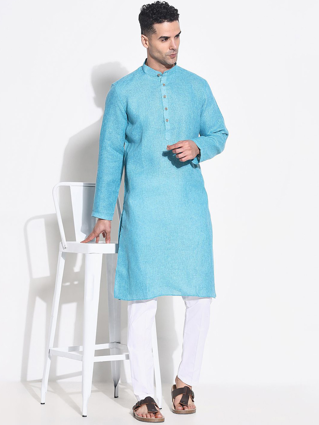 

SHOWOFF Men Regular Kurta with Trousers, Blue