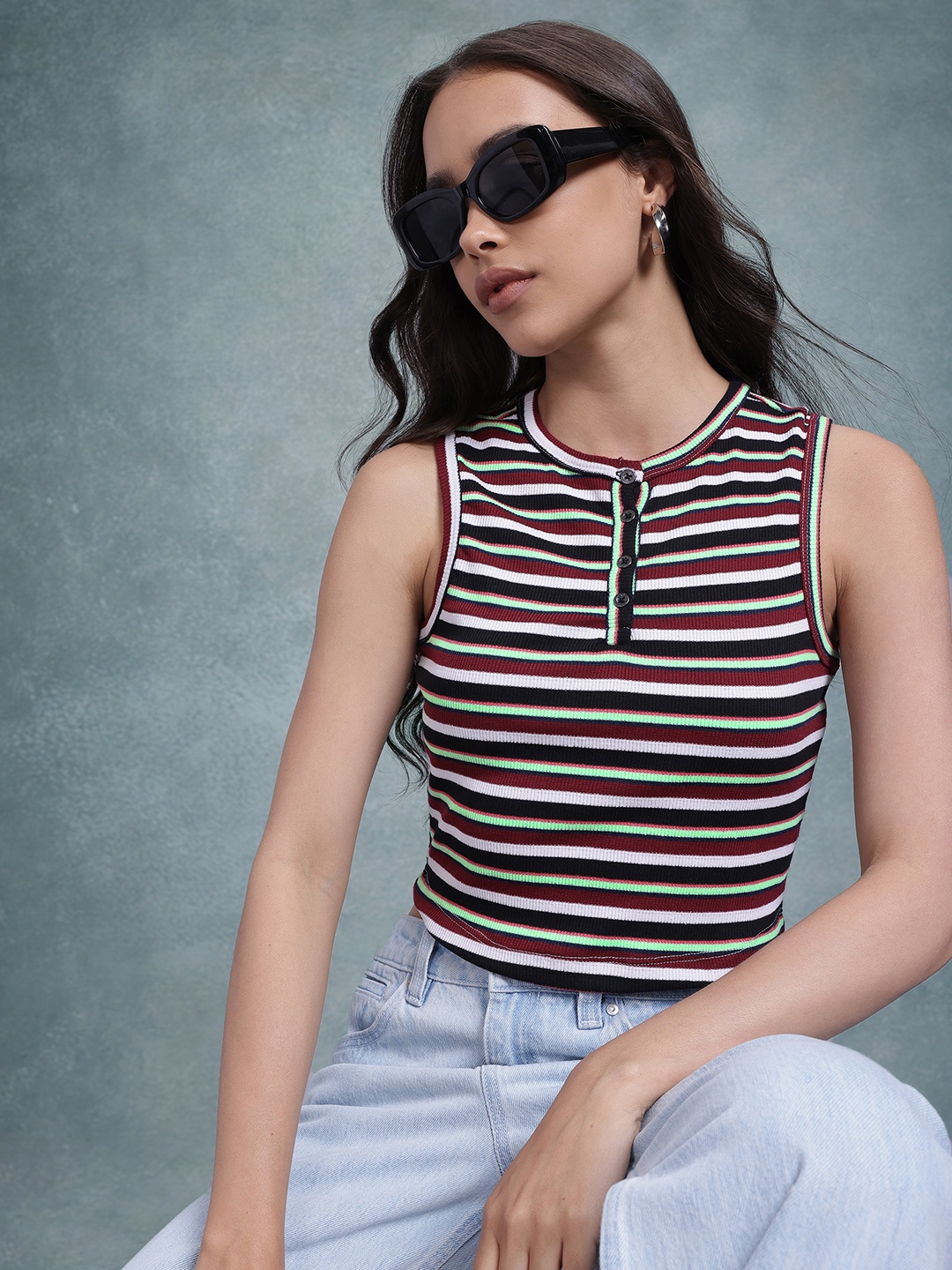 

The Roadster Life Co. Henley Neck Striped T-shirt, Maroon