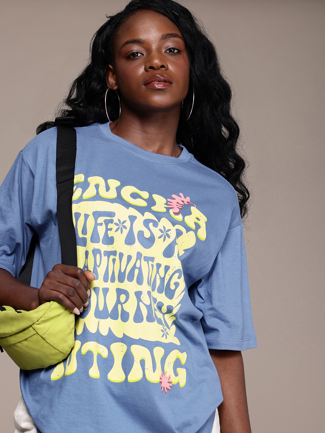 

The Roadster Life Co. Oversized Fit Typography Printed T-shirt, Blue