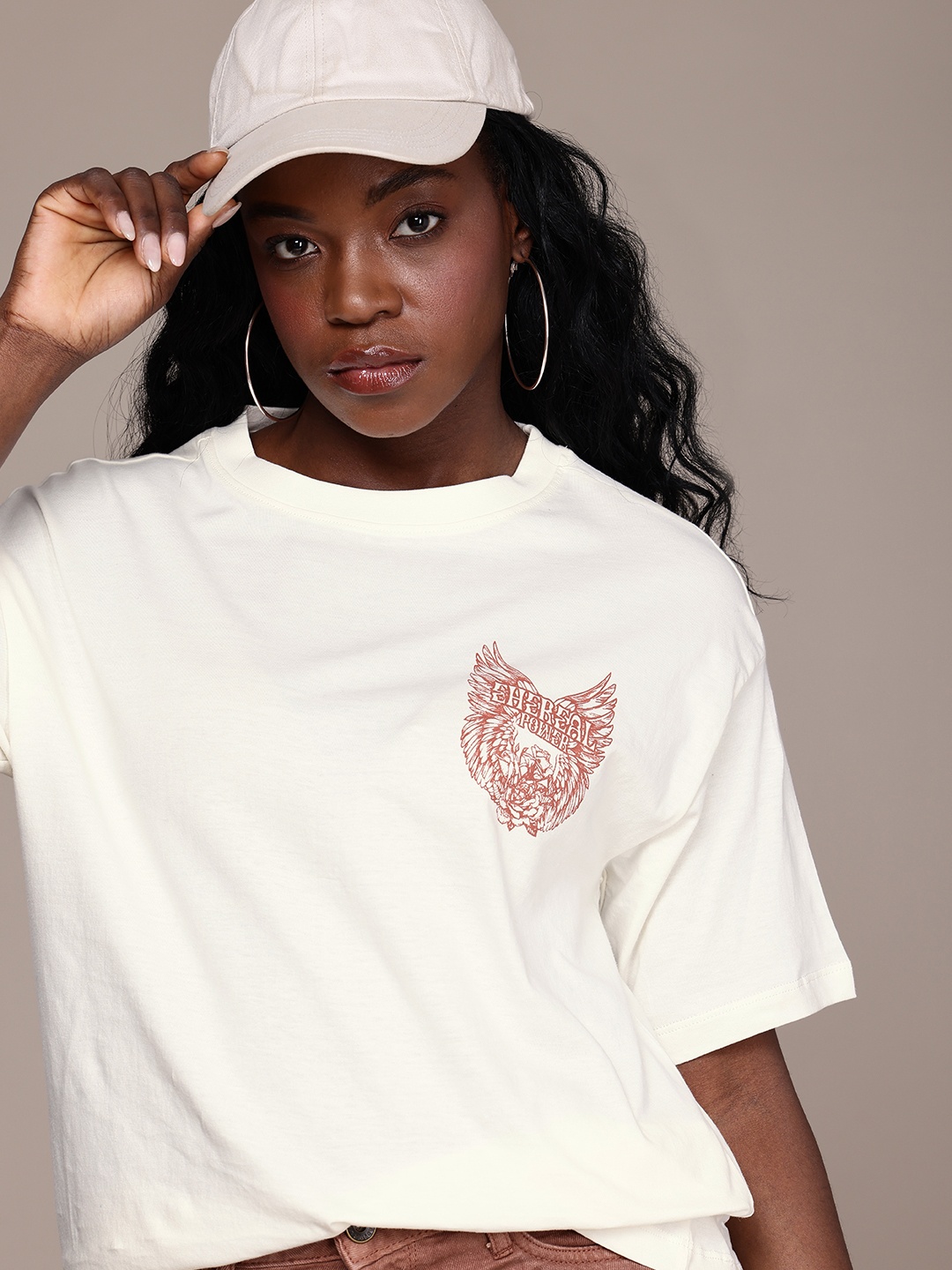 

The Roadster Life Co. Pure Cotton Drop-Shoulder Sleeves Oversized T-shirt, Off white
