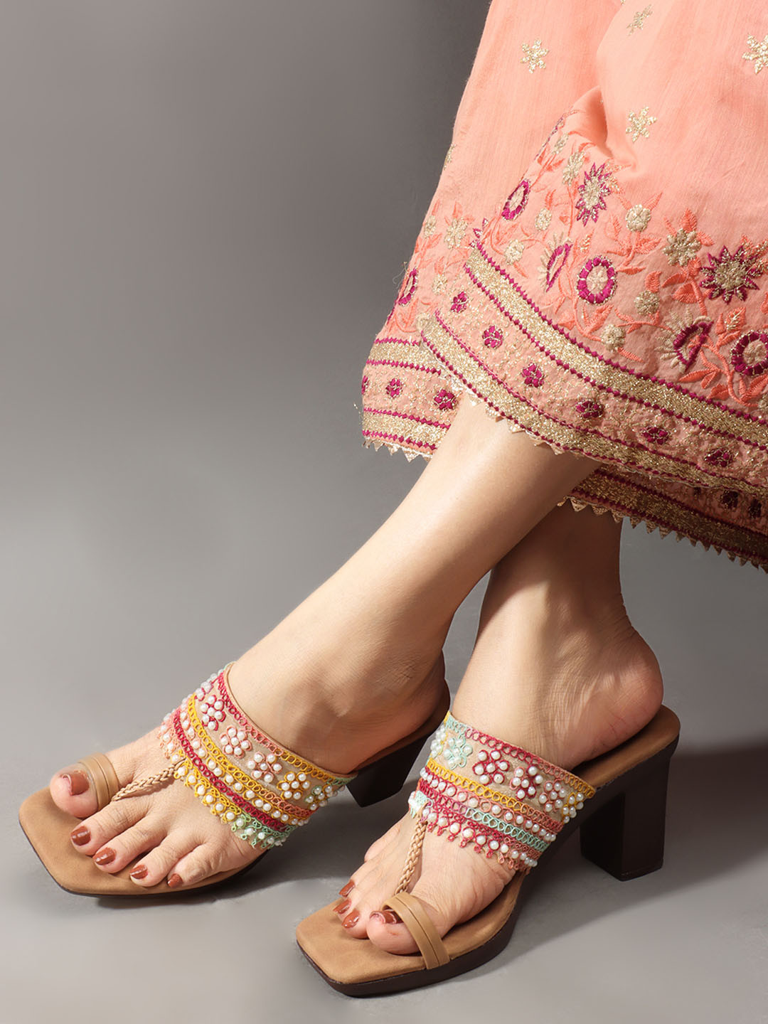 

Anouk Embellished Block Sandals, Multi