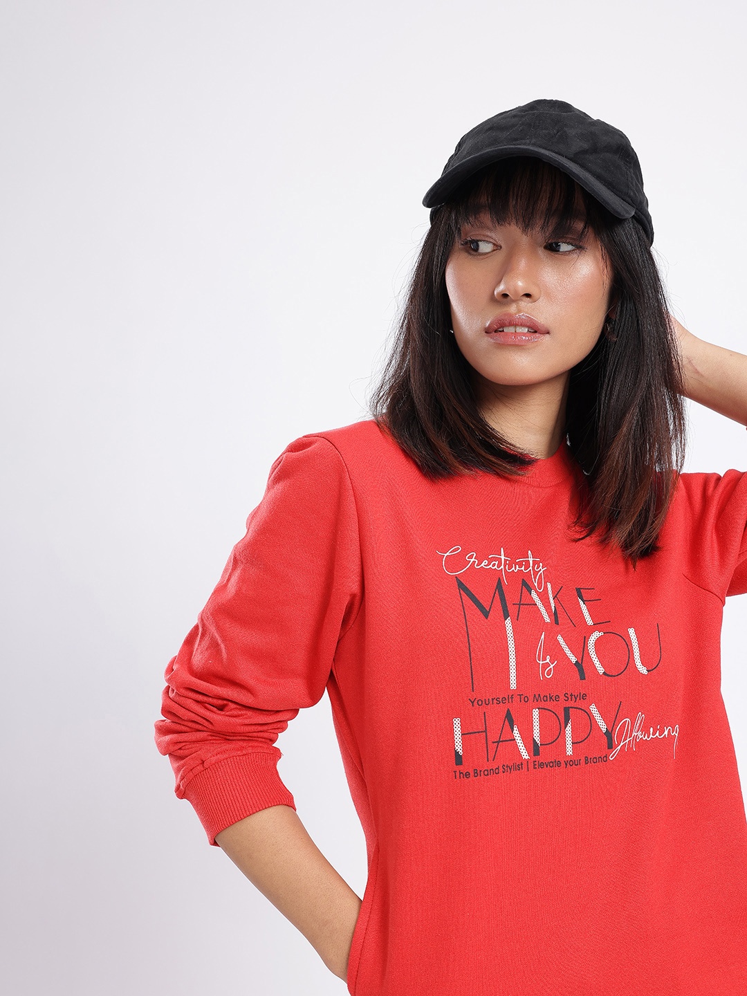 

glitchez Urban Swag Typography Printed Sweatshirt, Red