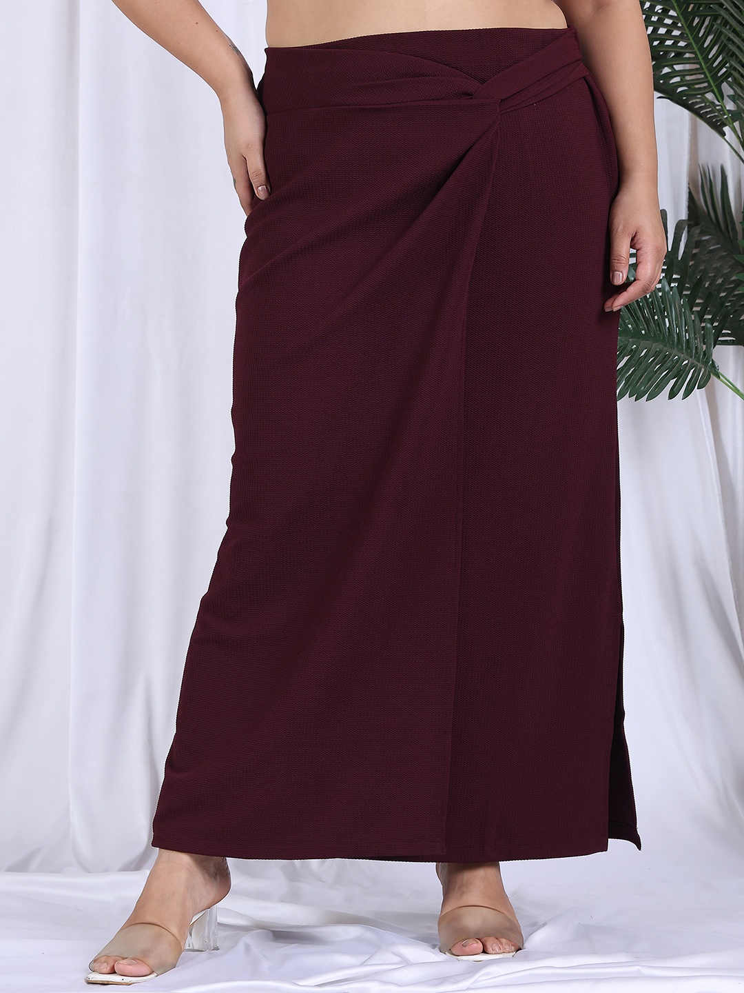 

NEUDIS Knitted Straight Midi Skirt, Burgundy