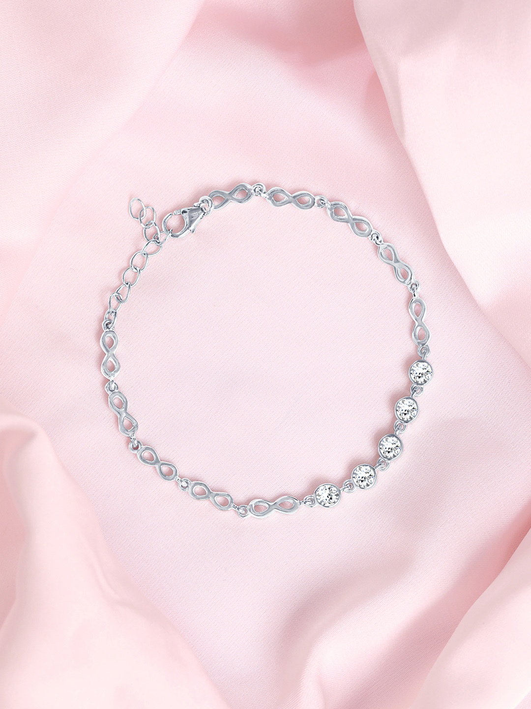 

Zavya Women Sterling Silver Cubic Zirconia Rhodium-Plated Charm Bracelet