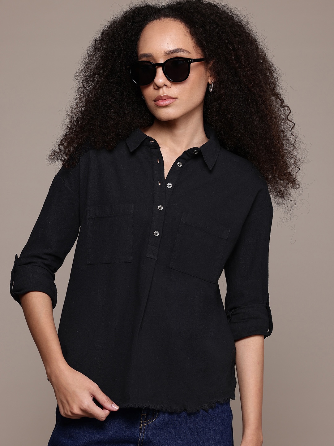 

The Roadster Lifestyle Co. Pure Cotton Casual Shirt, Black