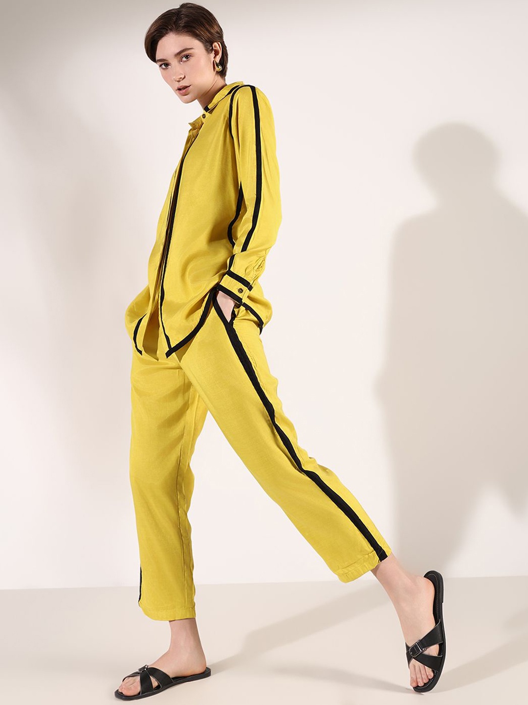 

SHOWOFF Shirt Collar Long Sleeves Shirt With Trouser, Yellow