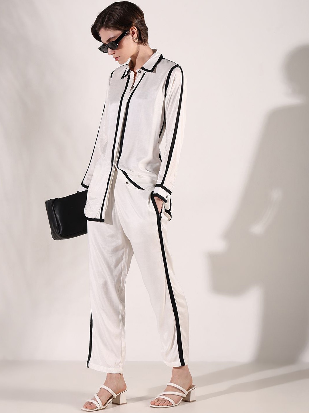 

SHOWOFF Shirt Collar Long Sleeves Shirt With Trouser, White