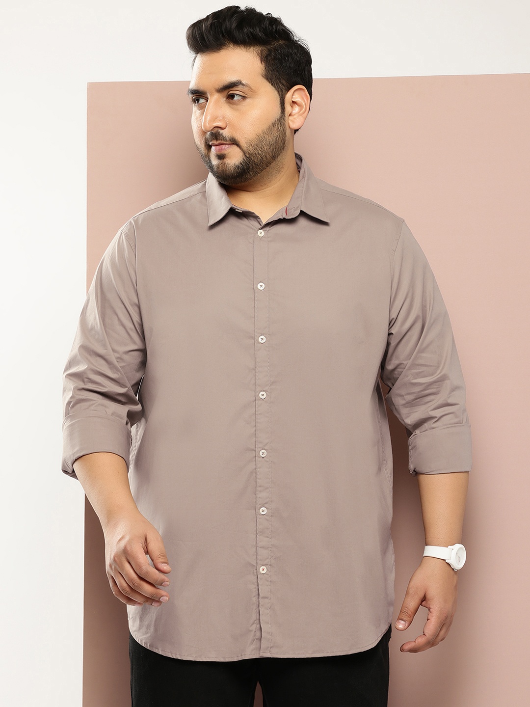 Thomas Scott Men Plus Size Premium Casual Shirt, Taupe