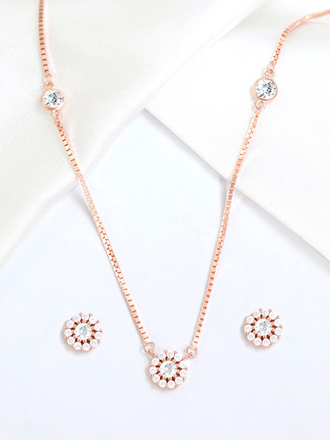 

Zavya 925 Sterling Silver Rose Gold-Plated Cubic Zirconia Jewellery Set