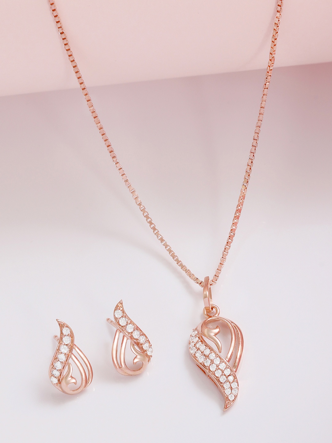 

Zavya 925 Sterling Silver Rose Gold-Plated CZ-Studded Jewellery Set