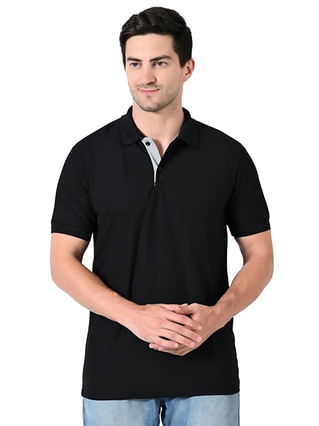 

OWL MINK Men Polo Collar Pockets T-shirt, Black