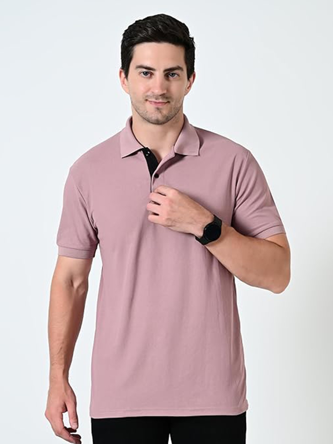 

OWL MINK Men High Neck Pockets T-shirt, Peach