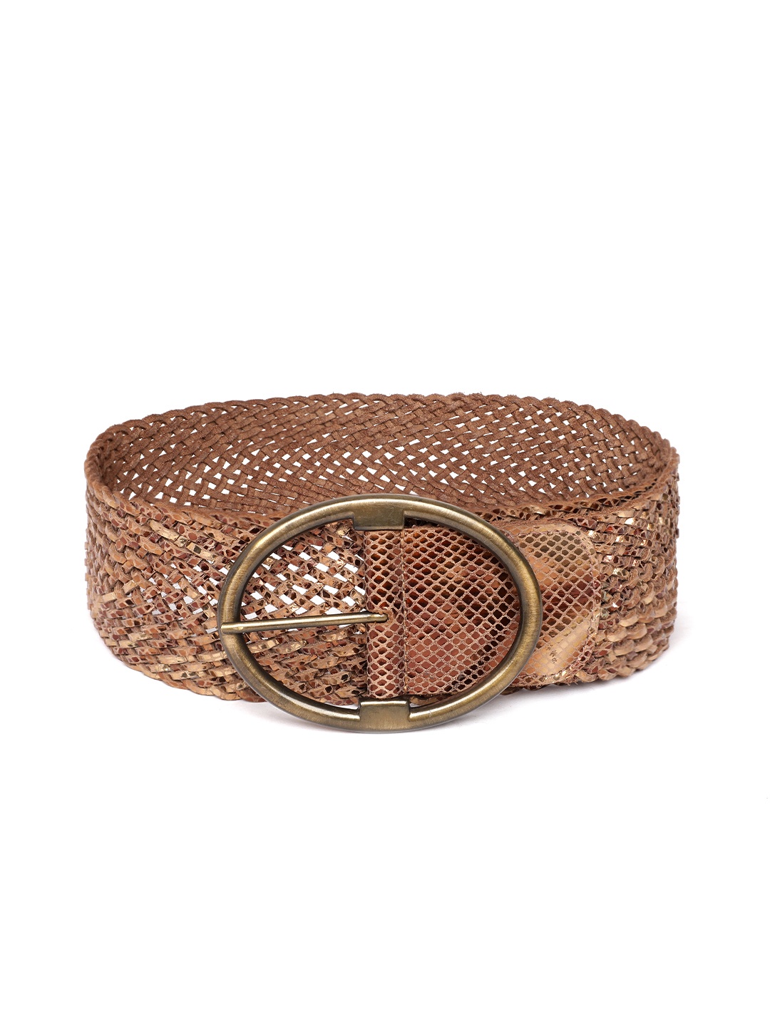 

ART N VINTAGE Women Textured Leather Belt, Brown