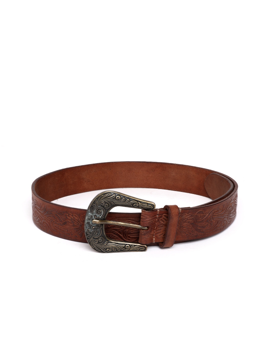 

ART N VINTAGE Women Textured Leather Belt, Tan